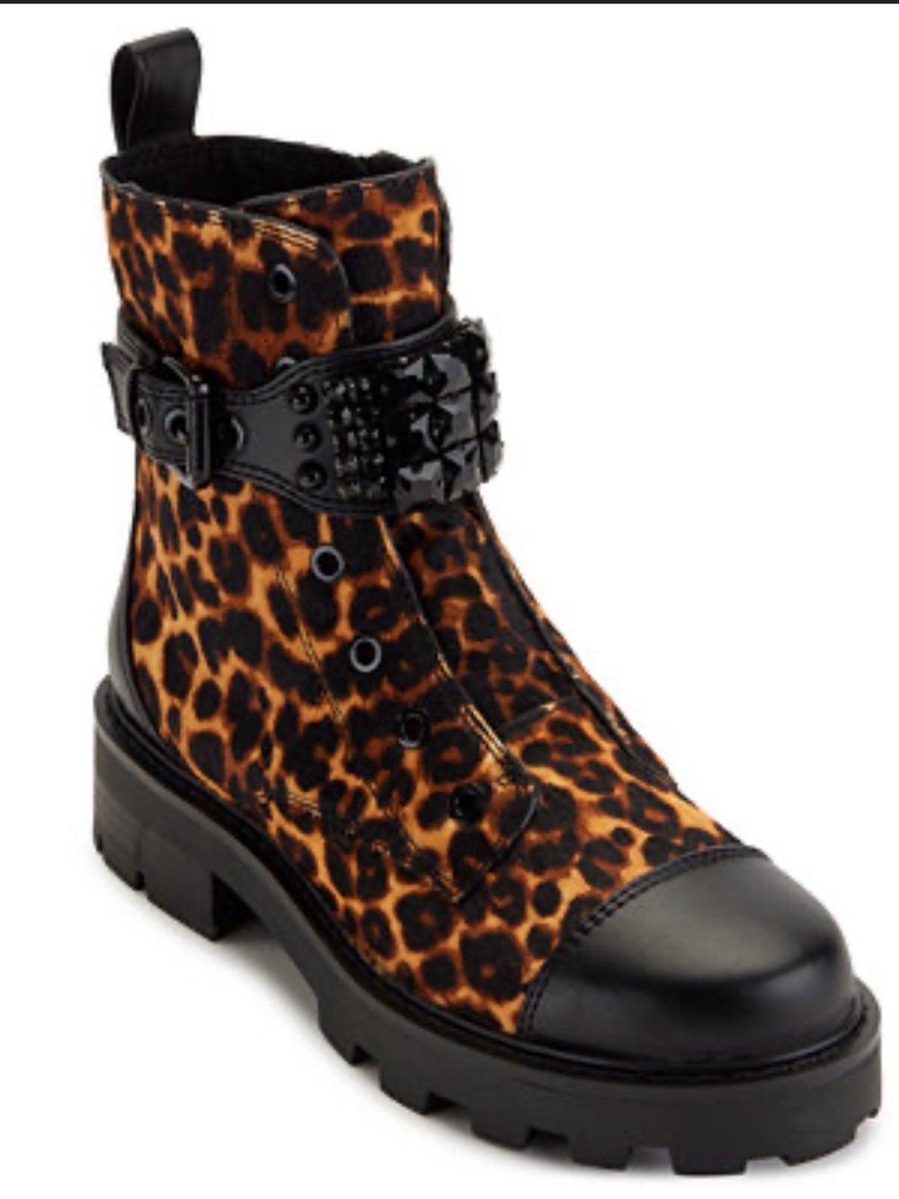 Karl Lagerfeld Paris Maeva Leopard Print Combat Boots